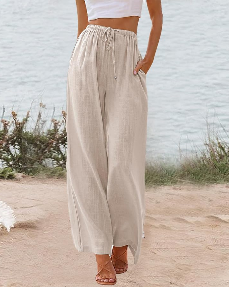 Pantaloni Palazzo Briar da donna – Pantaloni larghi in cotone e lino con tasche taglio ampio