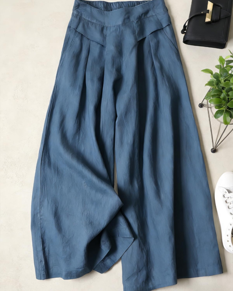 Pantaloni Palazzo Marlowe da donna – Pantaloni larghi in lino vita elastica bohémien con tasche