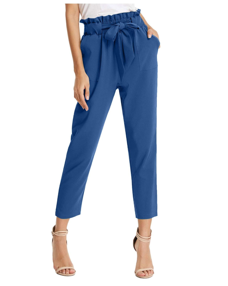 Pantaloni da donna in stile paisley – Pantaloni ampi in cotone e lino con vita elasticizzata, coulisse e tasche