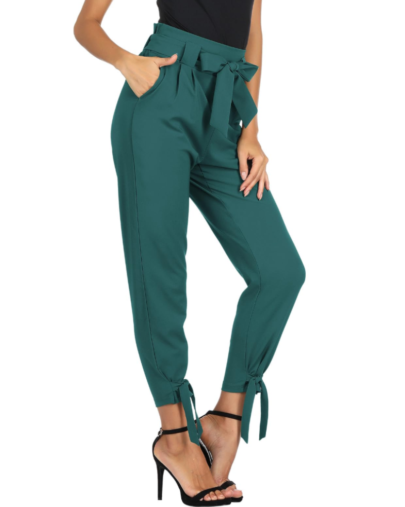 Pantalón de mujer Riley – Pantalón de corte cigarette de cintura alta con cinturón extraíble, bolsillos y largo al tobillo