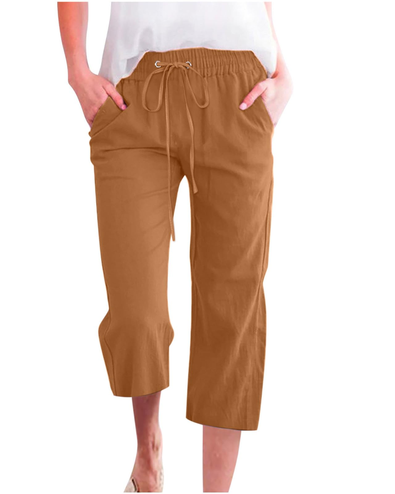 Hadley Pantalón de mujer – Pantalón ancho de algodón y lino con cintura elástica y bolsillos