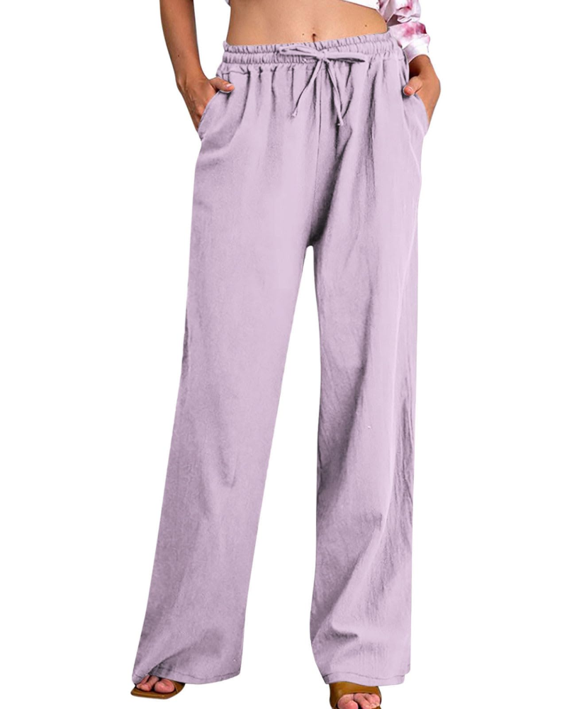 Pantaloni Megan da donna – Pantaloni ampi in cotone e lino con vita elastica, coulisse e tasche