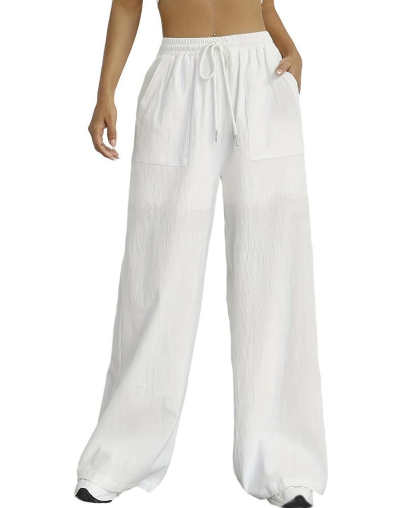 Brenna Pantalon Palazzo Femme – Taille Haute Élastique avec Cordon, Short Doublé & Poches