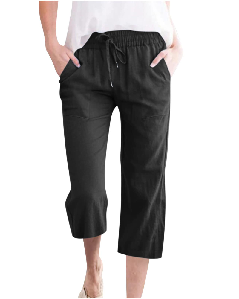 Hadley Pantalón de mujer – Pantalón ancho de algodón y lino con cintura elástica y bolsillos