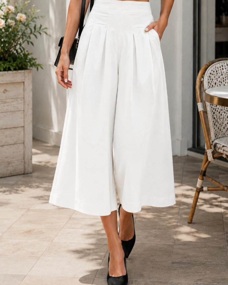 Pantaloni Rowan da donna – Pantaloni larghi in misto lino vita alta elastica con tasche