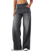 Keira Jean Large Femme – Pantalon Taille Haute Effet Denim Extensible à Jambe Large