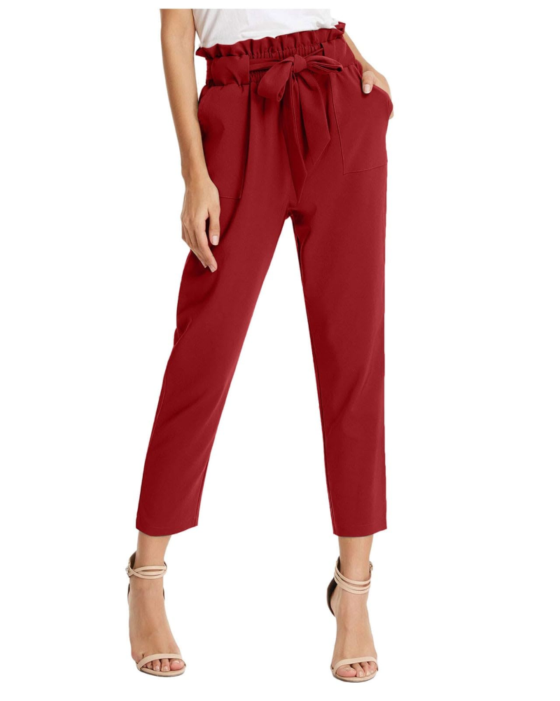 Pantalón de mujer de estampado paisley – Pantalón ancho de algodón y lino con cintura elástica, cordón y bolsillos