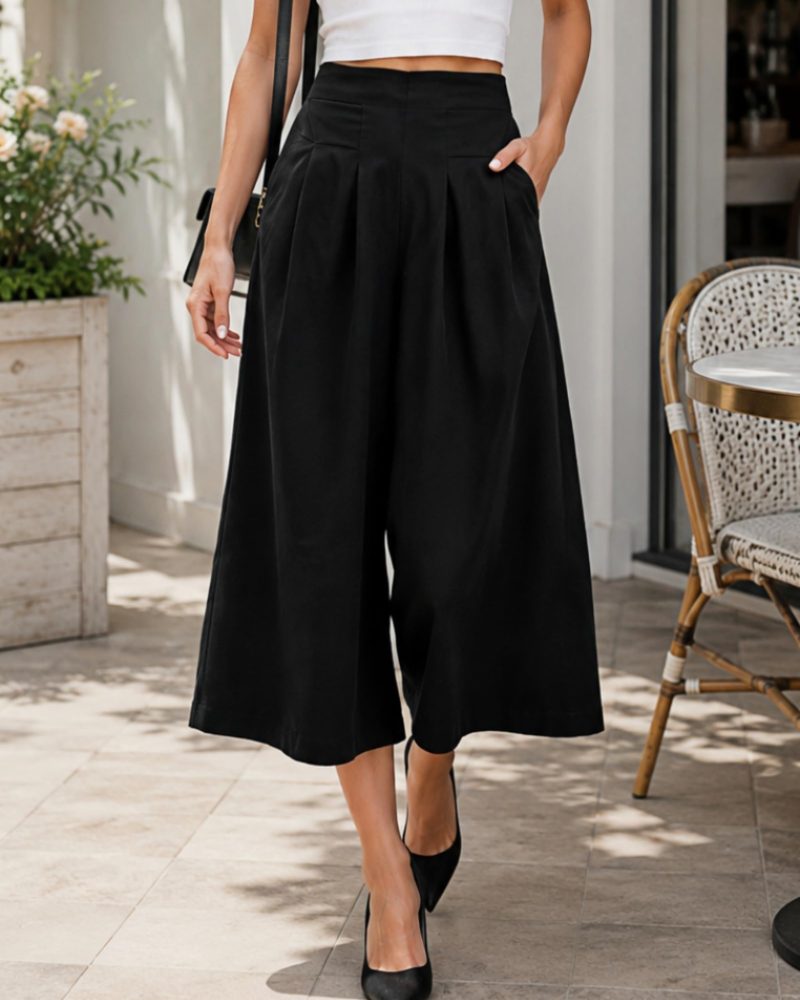 Rowan Pantalon Femme – Pantalon Large en Mélange de Lin Taille Haute Élastique avec Poches