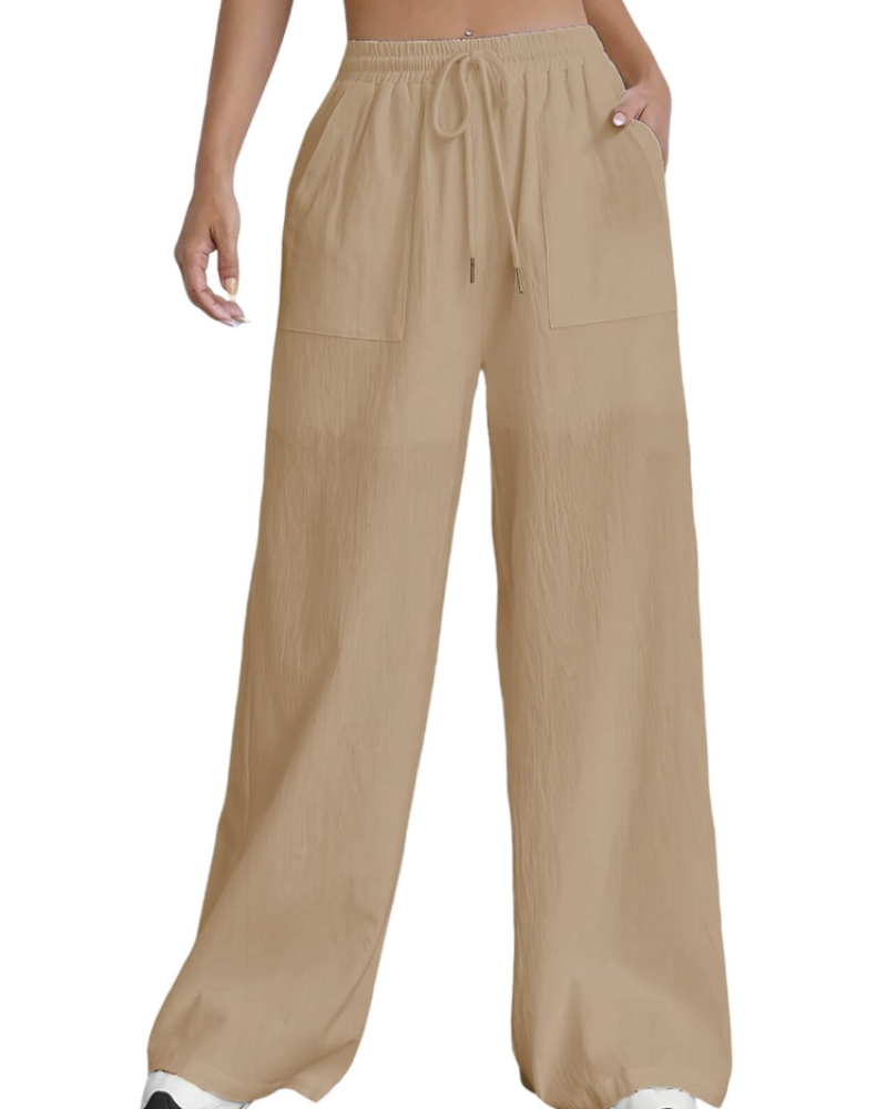 Brenna Pantalon Palazzo Femme – Taille Haute Élastique avec Cordon, Short Doublé & Poches