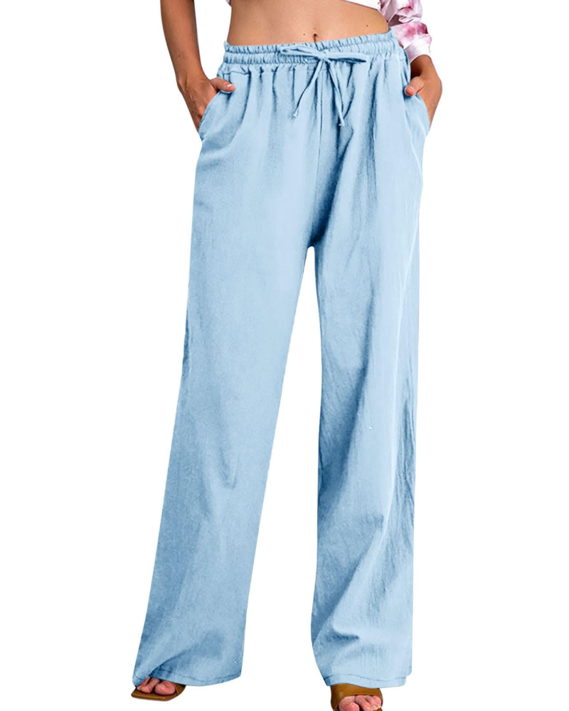 Pantaloni Megan da donna – Pantaloni ampi in cotone e lino con vita elastica, coulisse e tasche