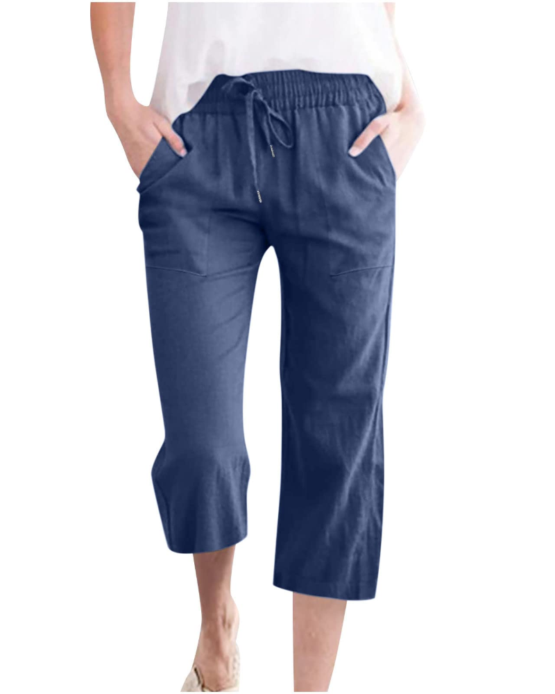 Hadley Pantalón de mujer – Pantalón ancho de algodón y lino con cintura elástica y bolsillos