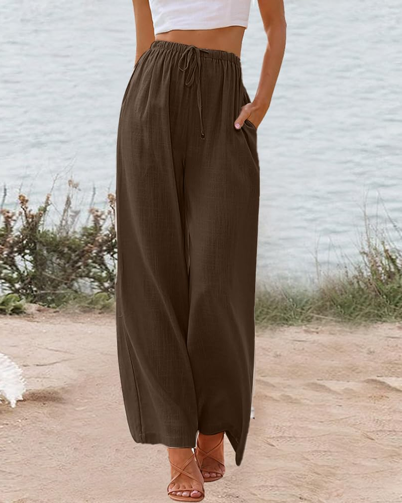 Pantaloni Palazzo Briar da donna – Pantaloni larghi in cotone e lino con tasche taglio ampio