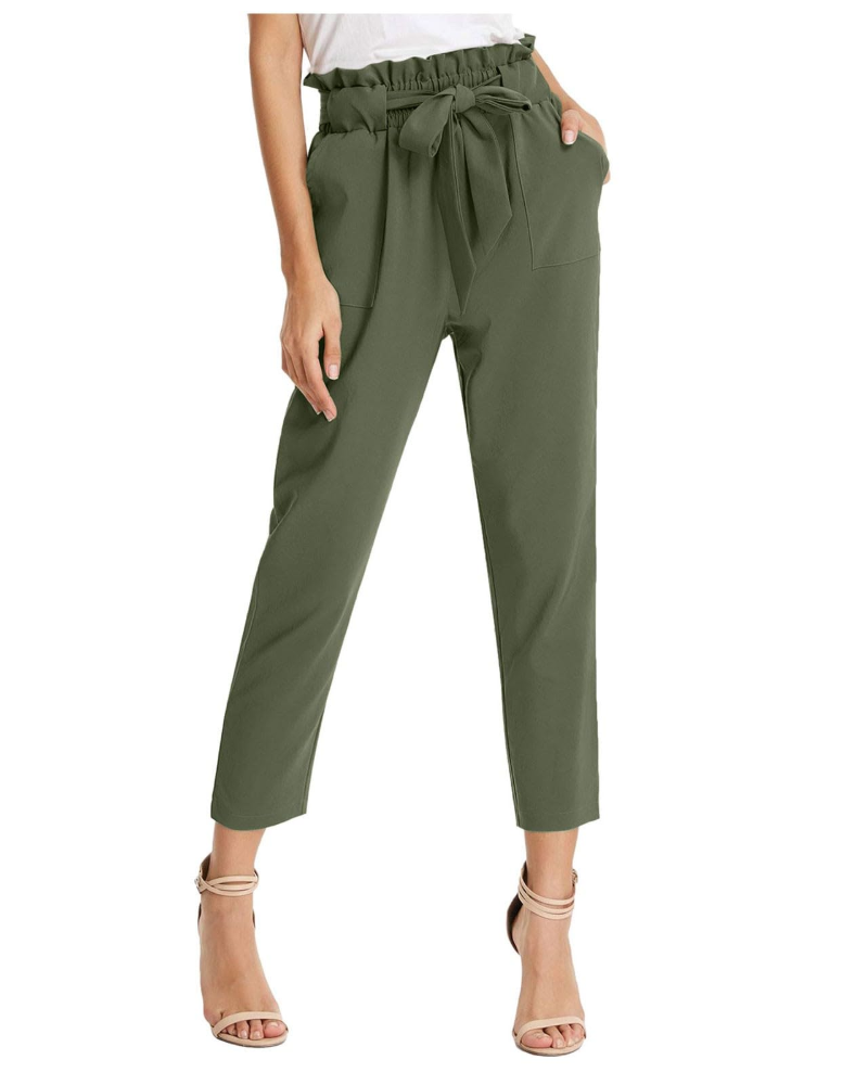 Pantalón de mujer de estampado paisley – Pantalón ancho de algodón y lino con cintura elástica, cordón y bolsillos