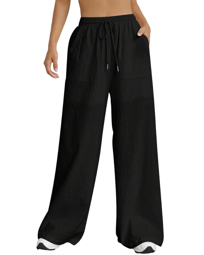 Brenna Pantalon Palazzo Femme – Taille Haute Élastique avec Cordon, Short Doublé & Poches