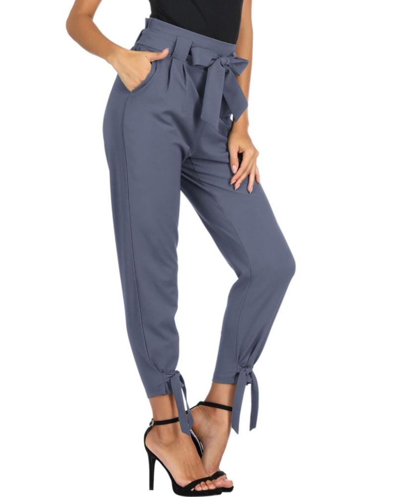 Pantalón de mujer Riley – Pantalón de corte cigarette de cintura alta con cinturón extraíble, bolsillos y largo al tobillo