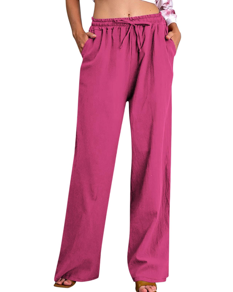 Pantaloni Megan da donna – Pantaloni ampi in cotone e lino con vita elastica, coulisse e tasche