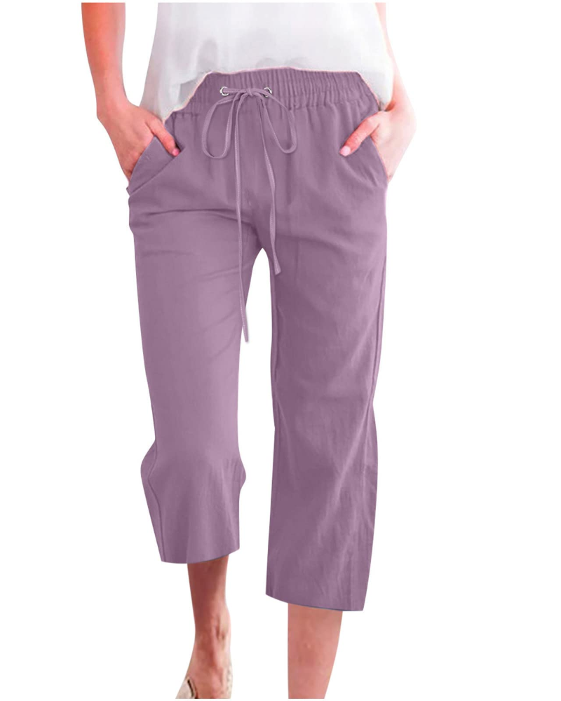 Hadley Pantalón de mujer – Pantalón ancho de algodón y lino con cintura elástica y bolsillos