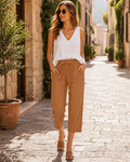 Hadley Pantalón de mujer – Pantalón ancho de algodón y lino con cintura elástica y bolsillos