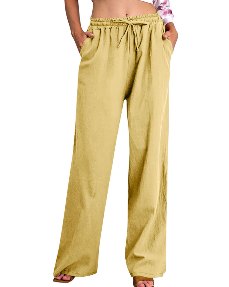 Pantaloni Megan da donna – Pantaloni ampi in cotone e lino con vita elastica, coulisse e tasche