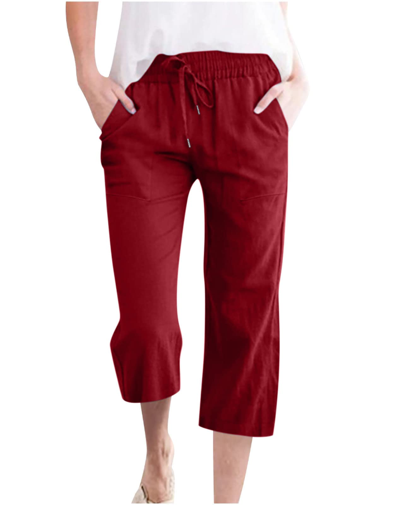 Hadley Pantalón de mujer – Pantalón ancho de algodón y lino con cintura elástica y bolsillos