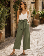 Pantalón Sloane para mujer – Pantalón paperbag acampanado de talle alto con cinturón extraíble