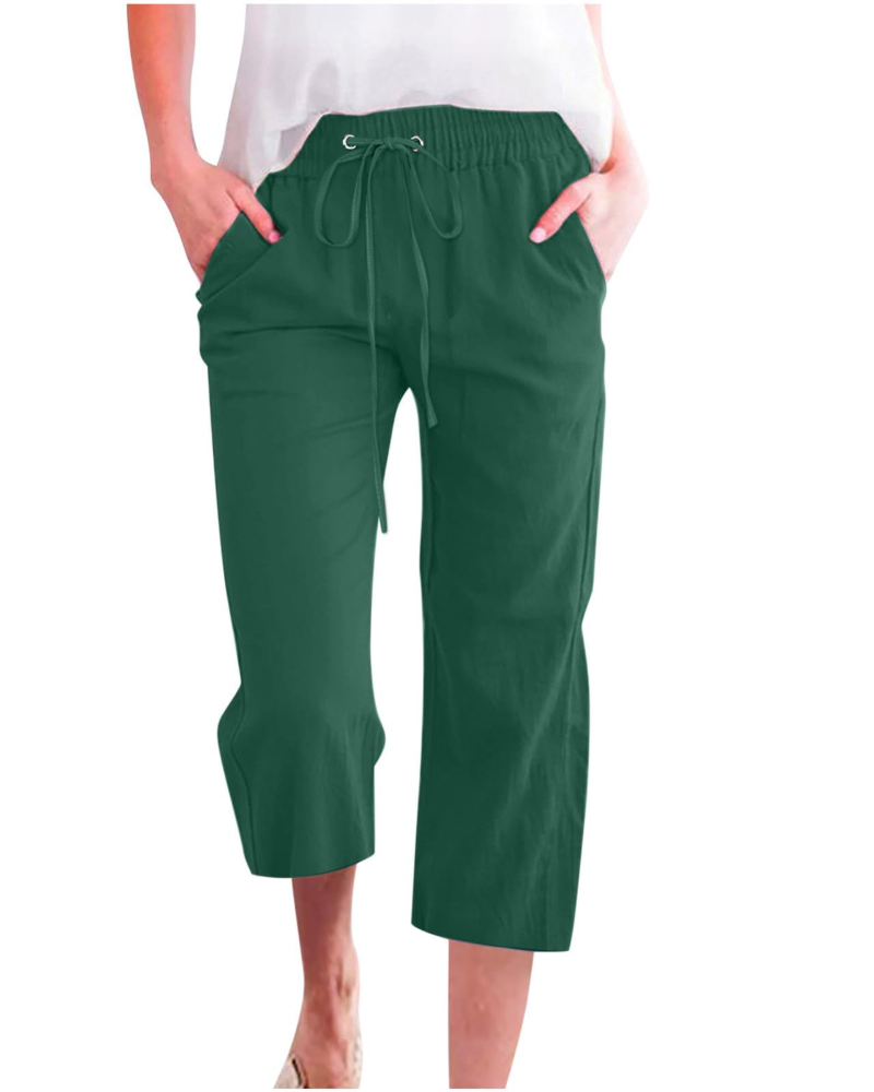 Hadley Pantalón de mujer – Pantalón ancho de algodón y lino con cintura elástica y bolsillos