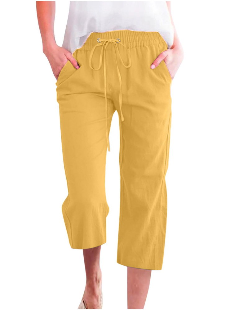 Hadley Pantalón de mujer – Pantalón ancho de algodón y lino con cintura elástica y bolsillos