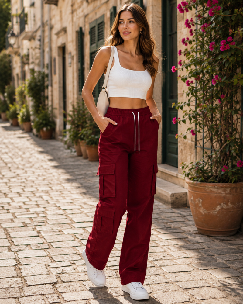 Pantalón de mujer Sydney – Pantalón ancho de cintura alta, cintura elástica, fluido y elegante