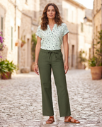 Hollis Women's Wide Pants – Cotton and Linen Pants with Elastic Waist, Drawstring, and Pockets