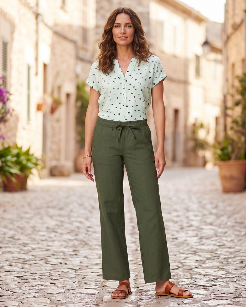 Hollis Women's Wide Pants – Cotton and Linen Pants with Elastic Waist, Drawstring, and Pockets