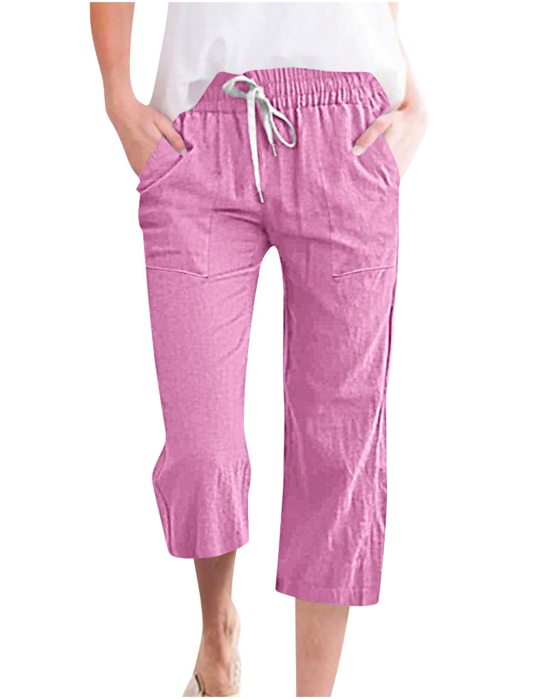 Hadley Pantalón de mujer – Pantalón ancho de algodón y lino con cintura elástica y bolsillos