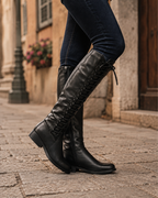 Karen Bottes Hautes Femme en Cuir – Bottes Lacées Élégantes avec Doublure Chaude & Semelle Antidérapante