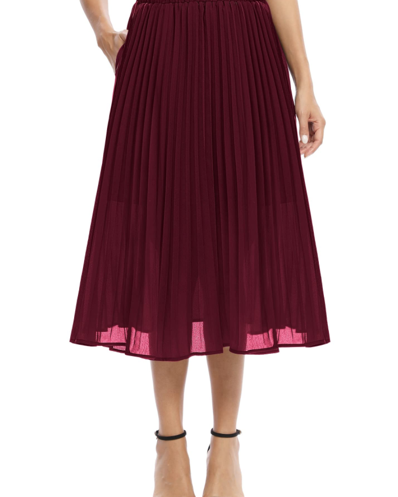 Juliette Jupe Midi Femme – Jupe Plissée en Mousseline Taille Élastique A-Line avec Poches