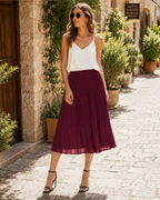 Juliette Jupe Midi Femme – Jupe Plissée en Mousseline Taille Élastique A-Line avec Poches