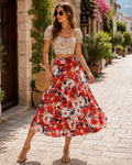 Brenda Jupe Longue Femme – Jupe Midi Taille Élastique Cordon Ajustable Poches Coupe Évasée