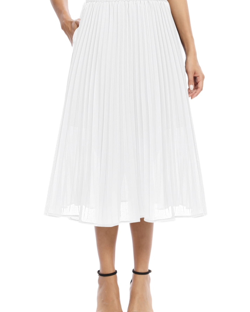 Gonna Midi Juliette da Donna – Gonna Plissettata in Mussola con Vita Elastica a Linea A e Tasche