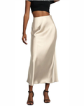 Gonna lunga da donna in satin, vita alta elastica, abito da donna in satin, linea A, colore uniforme, casual chic, elegante per la sera.