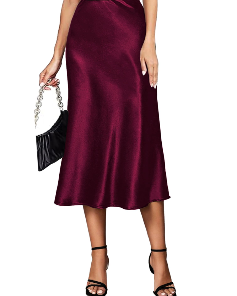Gonna Celeste Satinata da Donna – Gonna Lunga con Vita Elastica, Taglio Svasato Elegante