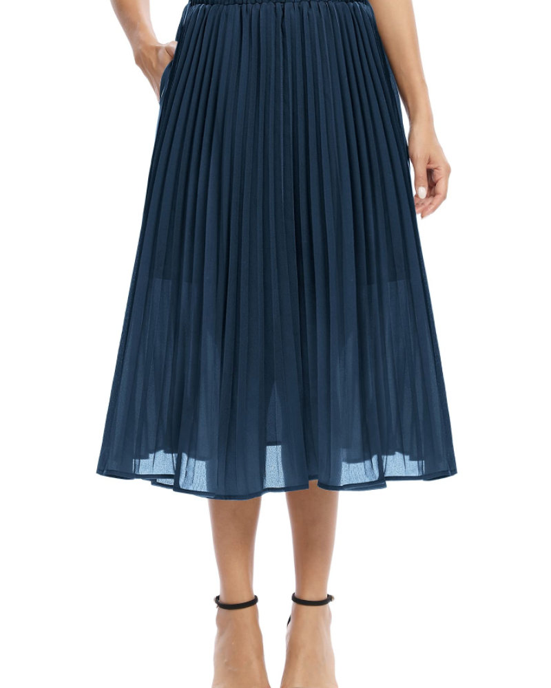 Gonna Midi Juliette da Donna – Gonna Plissettata in Mussola con Vita Elastica a Linea A e Tasche