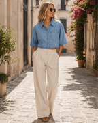 Hadley Chemise en Jean Courte Femme – Surchemise Oversize Boutonnée à Manches Courtes