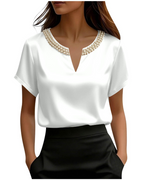 Camicia Blaire da donna – Blusa satinata effetto seta scollo a V maniche corte elegante