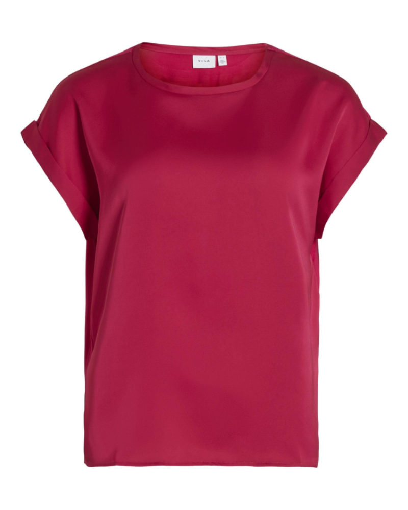 Lennox Chemisier Femme – Blouse Satinée Col Rond Manches Courtes Épaules Tombantes Élégante