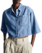 Hadley Chemise en Jean Courte Femme – Surchemise Oversize Boutonnée à Manches Courtes
