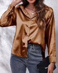 Sutton Chemisier Femme – Blouse Satinée Effet Soie à Manches Longues Élégante Business