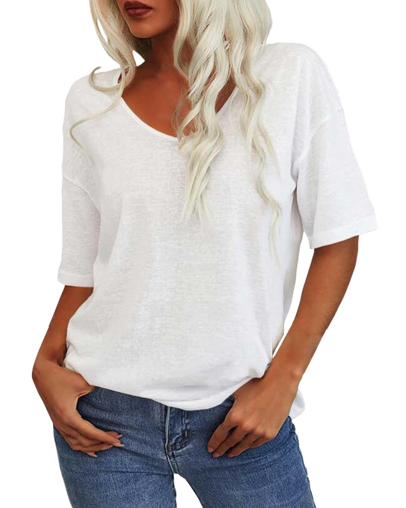 T-shirt Gabriella Donna – Maglia con scollo a V in lino e cotone, maniche corte, taglio aderente  