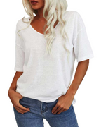 T-shirt Gabriella Donna – Maglia con scollo a V in lino e cotone, maniche corte, taglio aderente  