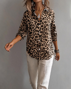 Camicia Tinsley da donna – Camicia satinata leopardata maniche lunghe con bottoni elegante