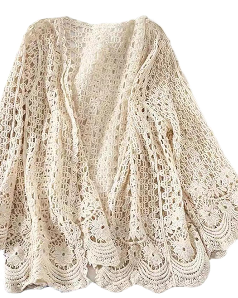 Cardigan Bailey da donna – Gilet lungo all’uncinetto aperto in cotone lavorato a maglia traforata, elegante