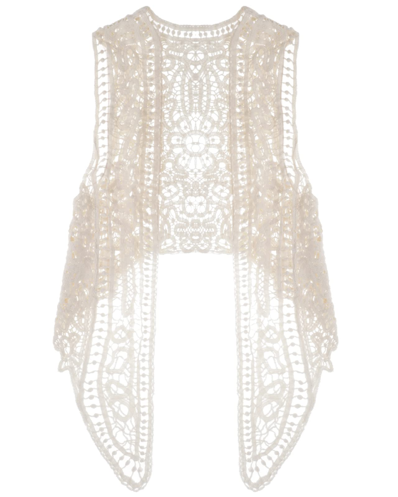 Gilet Ember Donna all’Uncinetto – Cardigan Senza Maniche Bohemien in Pizzo Traforato Irregolare