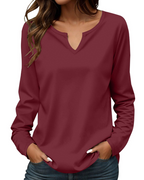Carly T-Shirt Femme – Haut Col Rond Brodé en Coton à Manches Longues Coupe Ajustée